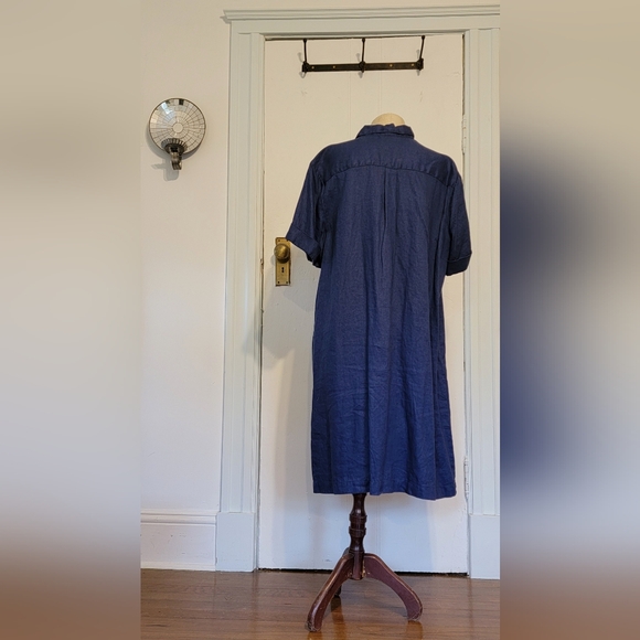 J. Jill indigo/blue linen dress with collar, buttons and slash pockets. Size XL. - Picture 2 of 8
